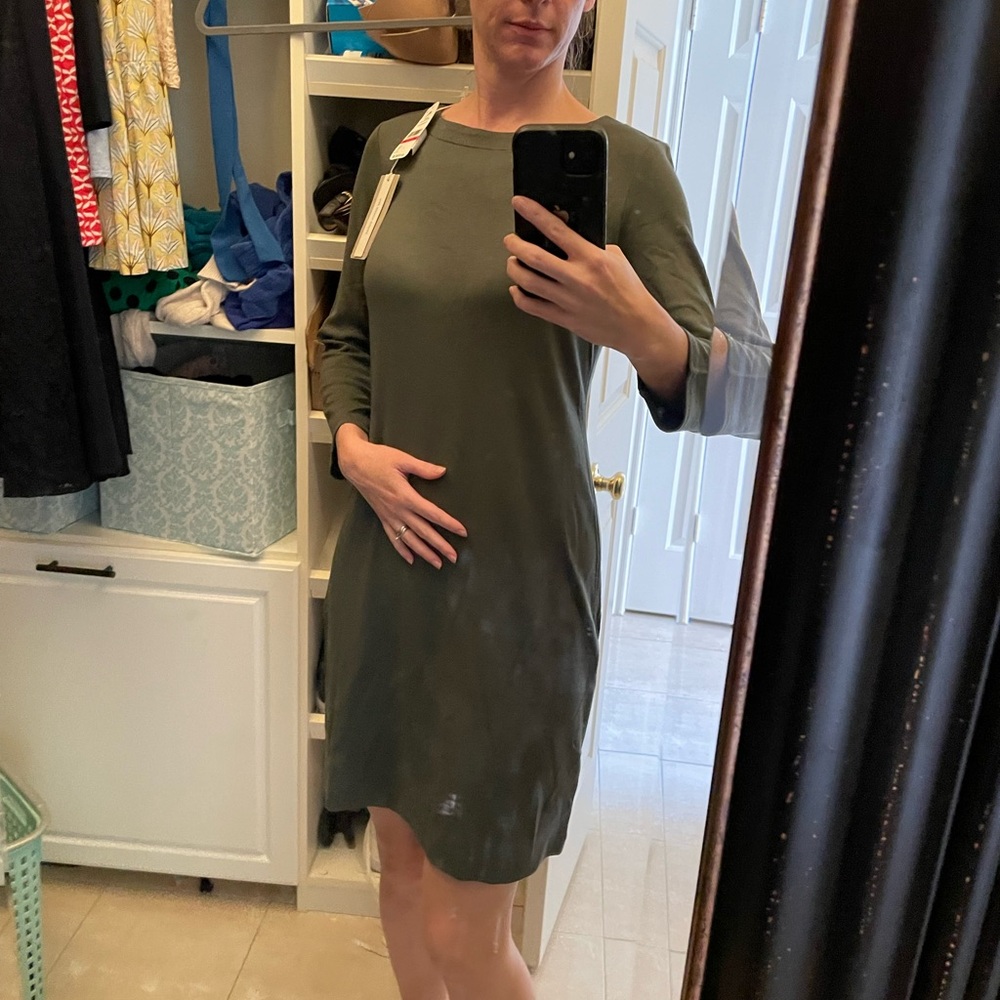 Tommy Bahama Olive Green Sheath Dress with 3/4 Sleeves for Casual Work